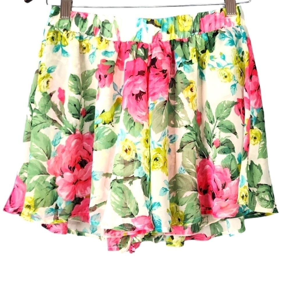 Show Me Your MuMu Chiffon Rose Floral Swing Shorts Pull On Elastic M